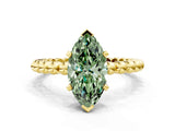 Yellow gold Fancy Green Marquise  Solitaire Beaded Band Prong Setting Ring