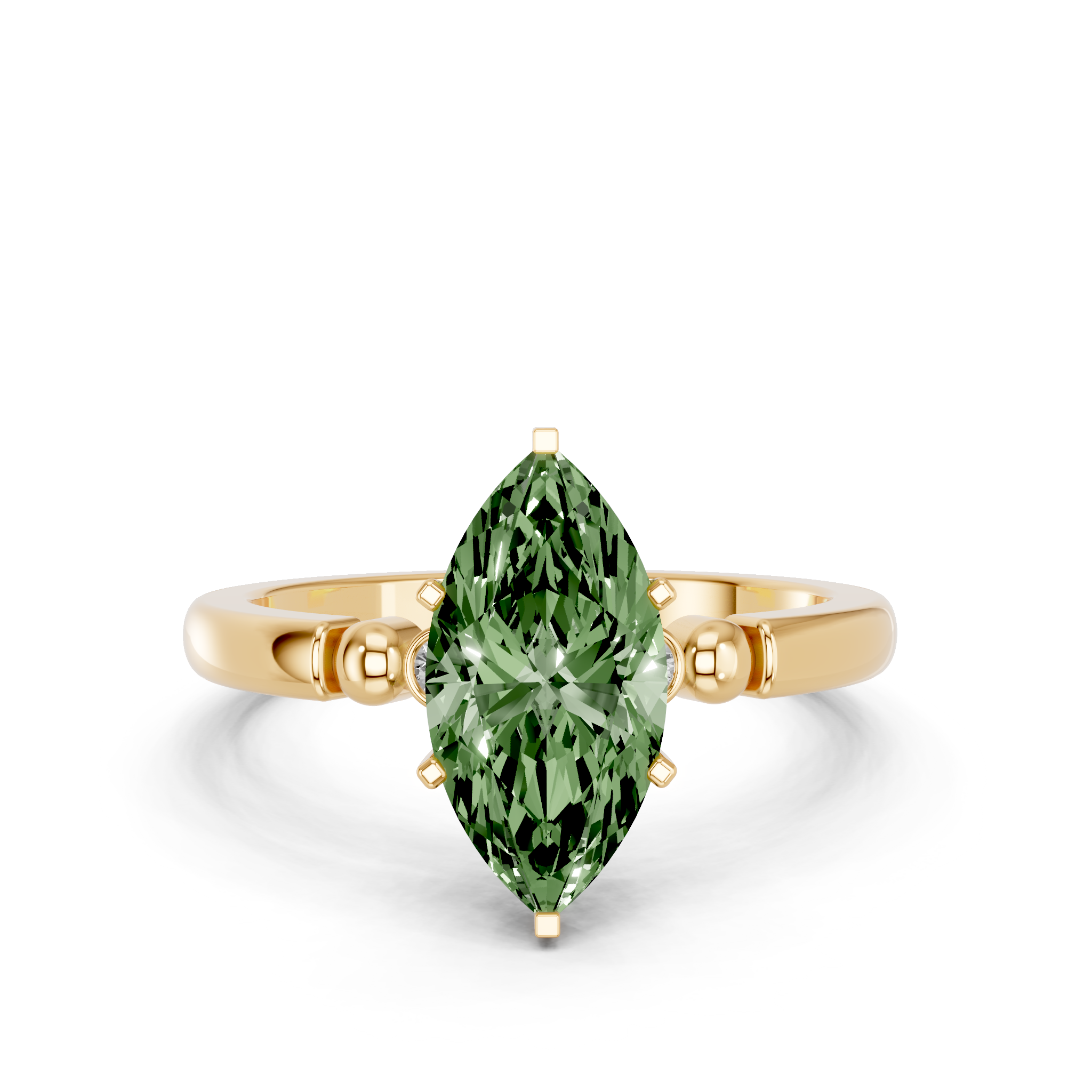 Yellow gold Fancy Green Marquise  Solitaire Beaded Band with Four-Prong Setting_11