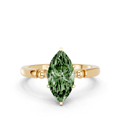Yellow gold Fancy Green Marquise  Solitaire Beaded Band with Four-Prong Setting_11