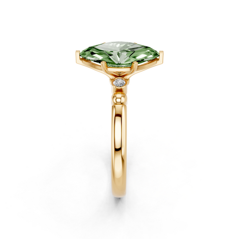 Yellow gold Fancy Green Marquise  Solitaire Beaded Band with Four-Prong Setting_4