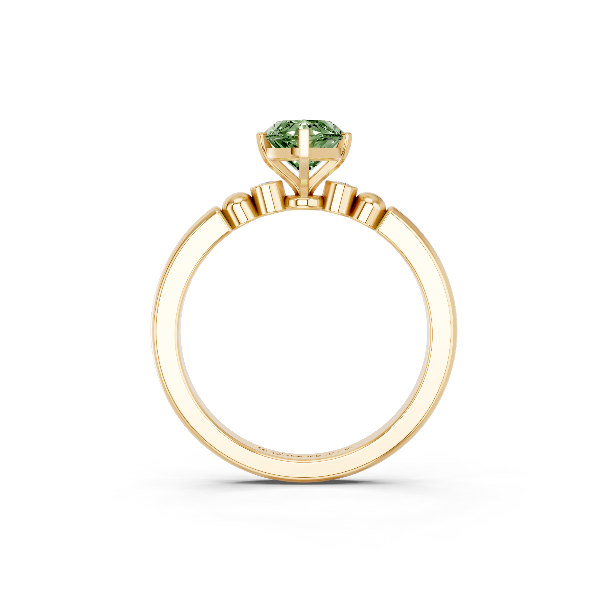 Yellow gold Fancy Green Marquise  Solitaire Beaded Band with Four-Prong Setting_5