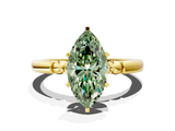 Yellow gold Fancy Green Marquise  Solitaire Beaded Band with Four-Prong Setting_59