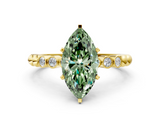 Yellow gold Fancy Green Marquise  Solitaire Bezel Accent Diamond Engagement Ring with Beaded Band and Four-Prong Setting_24