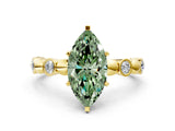 Yellow gold Fancy Green Marquise  Solitaire Bezel-Set Diamond Ring with Beaded Band and Four-Prong Setting_32