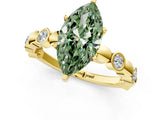 Yellow gold Fancy Green Marquise  Solitaire Bezel-Set Diamond Ring with Beaded Band and Four-Prong Setting_33