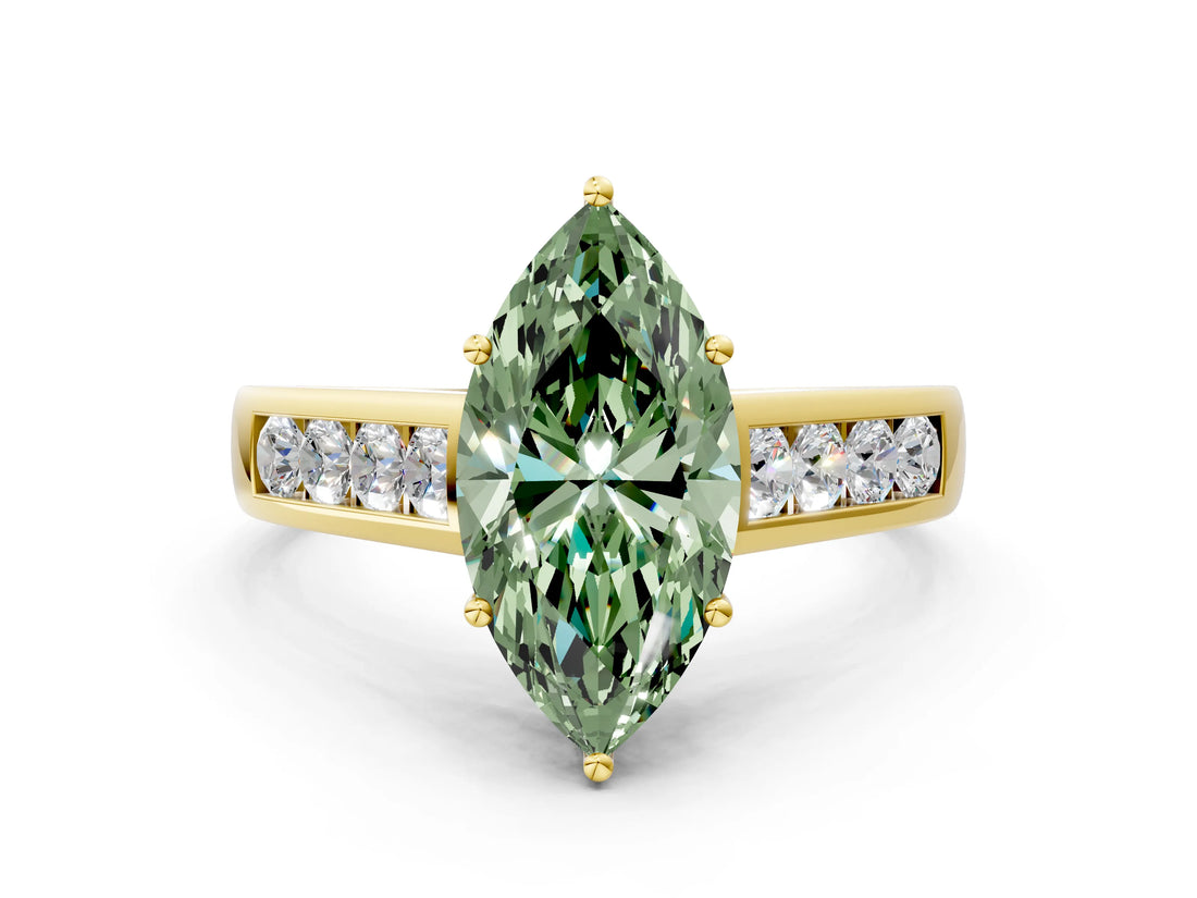 Yellow gold Fancy Green Marquise  Solitaire Channel-Set Diamond Engagement Ring with Four-Prong Setting_49