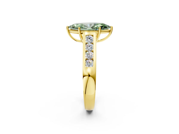 Yellow gold Fancy Green Marquise  Solitaire Channel-Set Diamond Engagement Ring with Four-Prong Setting