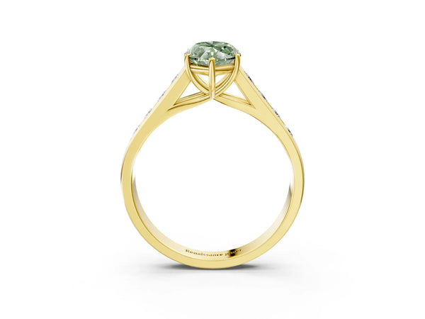 Yellow gold Fancy Green Marquise  Solitaire Channel-Set Diamond Engagement Ring with Four-Prong Setting