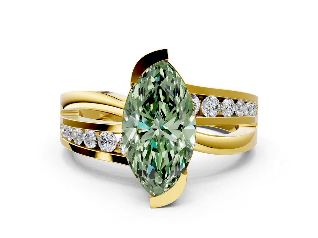 Yellow gold Fancy Green Marquise  Solitaire Channel-Set Split Shank Ring with Tension Prong Setting_3