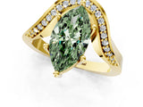 Yellow gold Fancy Green Marquise  Solitaire Diamond Engagement Ring with Pave Band and Four-Prong Setting 2