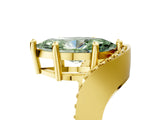 Yellow gold Fancy Green Marquise  Solitaire Diamond Engagement Ring with Pave Band and Four-Prong Setting