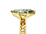 Yellow gold Fancy Green Marquise  Solitaire Diamond Engagement Ring with XO Engraved Band and Four-Prong Setting 1