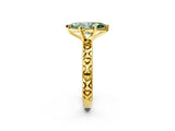 Yellow gold Fancy Green Marquise  Solitaire Diamond Engagement Ring with XO Engraved Band and Four-Prong Setting 4
