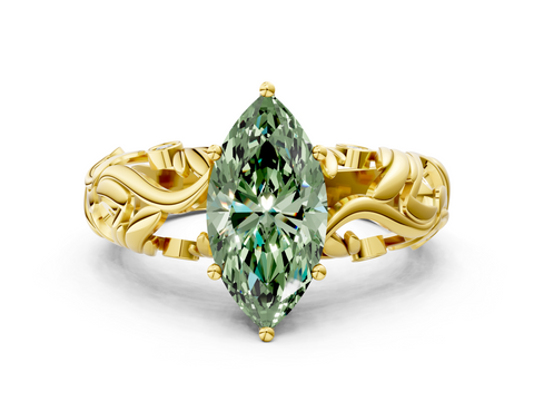 Yellow gold Fancy Green Marquise  Solitaire Diamond Leaf Vine Band with Prong Setting_45