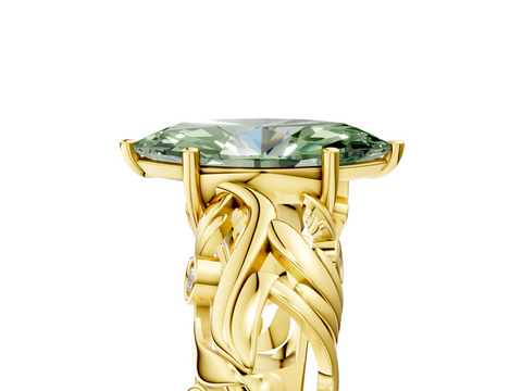 Yellow gold Fancy Green Marquise  Solitaire Diamond Leaf Vine Band with Prong Setting_50