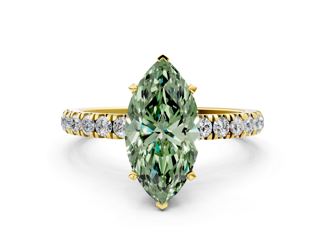 Yellow gold Fancy Green Marquise  Solitaire Diamond Pavé Band with Four-Prong Setting_45