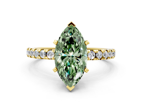 Yellow gold Fancy Green Marquise  Solitaire Diamond Pavé Band with Four-Prong Setting_47