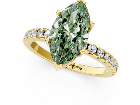 Yellow gold Fancy Green Marquise  Solitaire Diamond Pavé Band with Four-Prong Setting_48