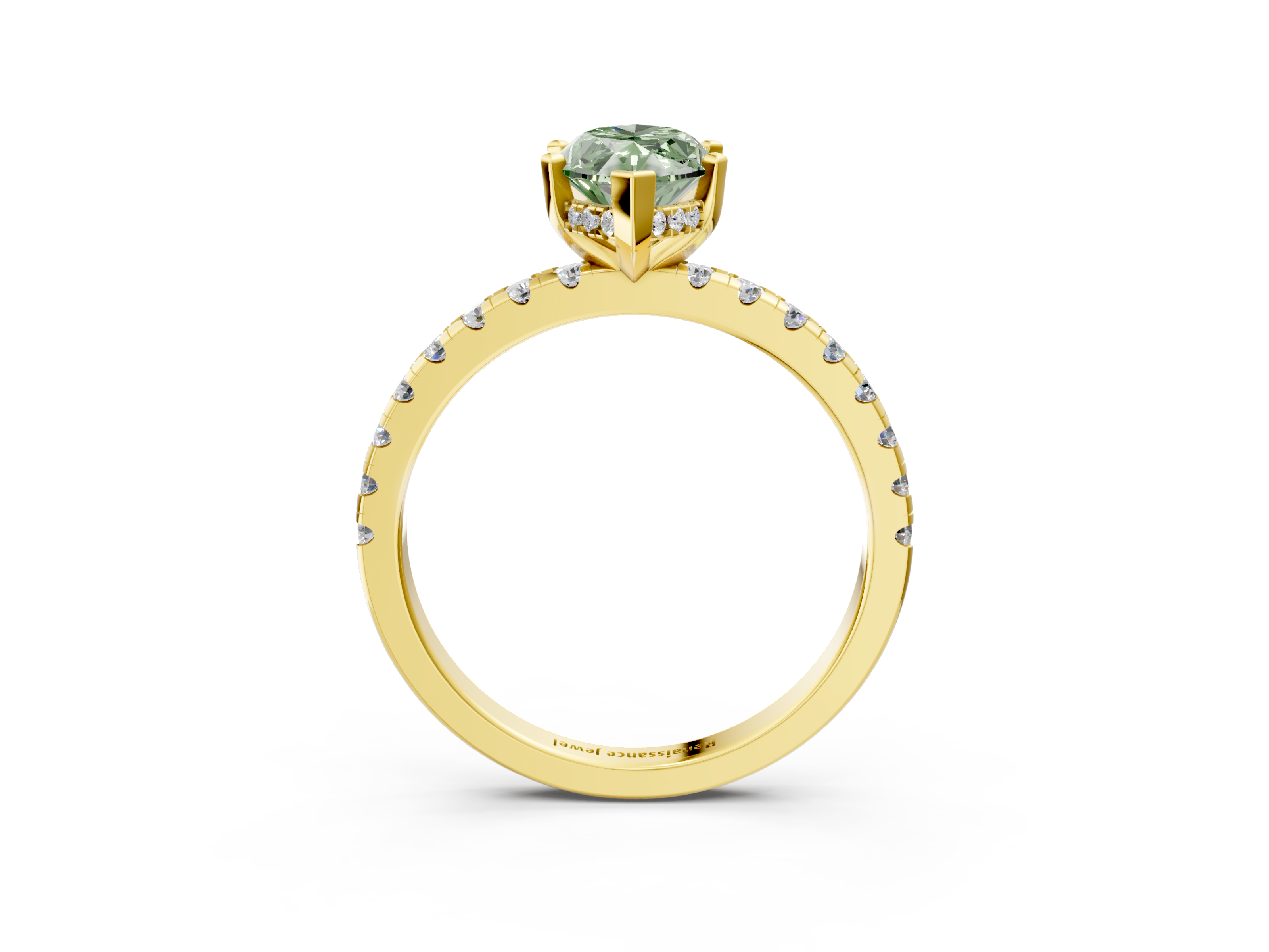 Yellow gold Fancy Green Marquise  Solitaire Diamond Pavé Band with Four-Prong Setting_50