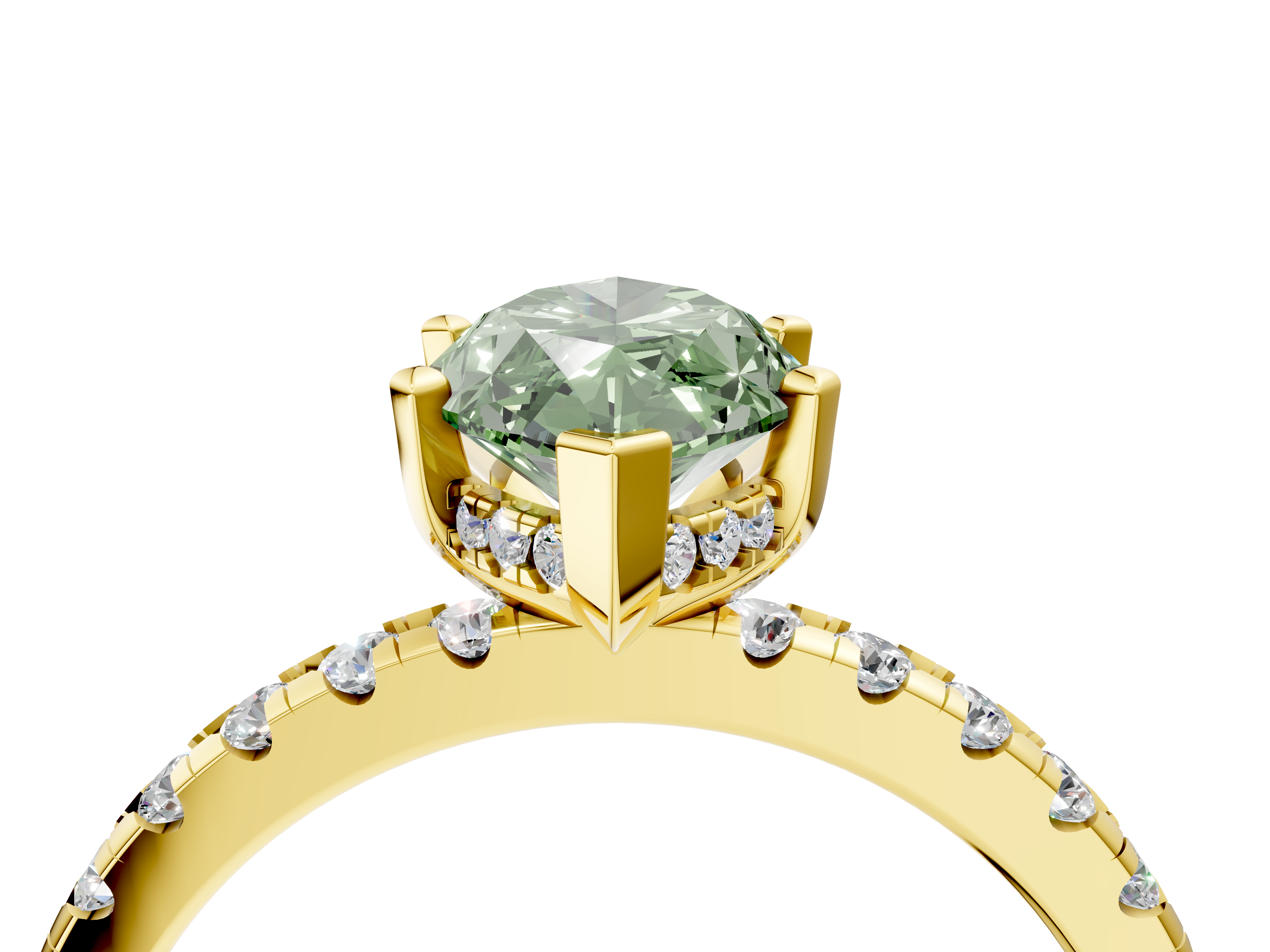 Yellow gold Fancy Green Marquise  Solitaire Diamond Pavé Band with Four-Prong Setting_51