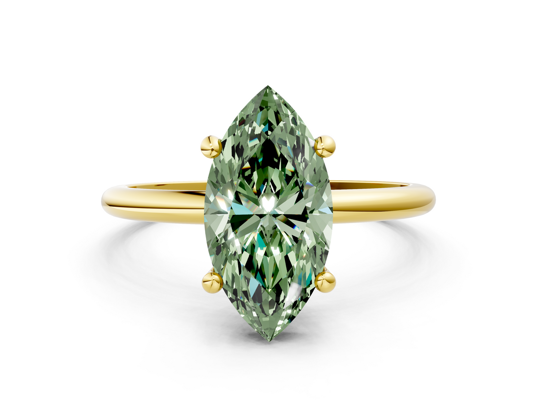 Yellow gold Fancy Green Marquise  Solitaire Diamond Ring with 4-Prong Setting on a Classic Band_3