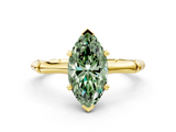 Yellow gold Fancy Green Marquise  Solitaire Diamond Ring with Bamboo Band and Four-Prong Setting_56