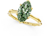 Yellow gold Fancy Green Marquise  Solitaire Diamond Ring with Bamboo Band and Four-Prong Setting_57