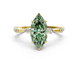 Yellow gold Fancy Green Marquise  Solitaire Diamond Ring with Bezel Set Side Stones and Prong Setting_3