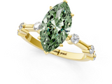 Yellow gold Fancy Green Marquise  Solitaire Diamond Ring with Bezel Set Side Stones and Prong Setting_4