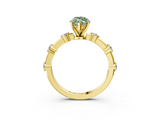 Yellow gold Fancy Green Marquise  Solitaire Diamond Ring with Bezel Set Side Stones and Prong Setting_6