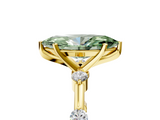 Yellow gold Fancy Green Marquise  Solitaire Diamond Ring with Bezel Set Side Stones and Prong Setting_8