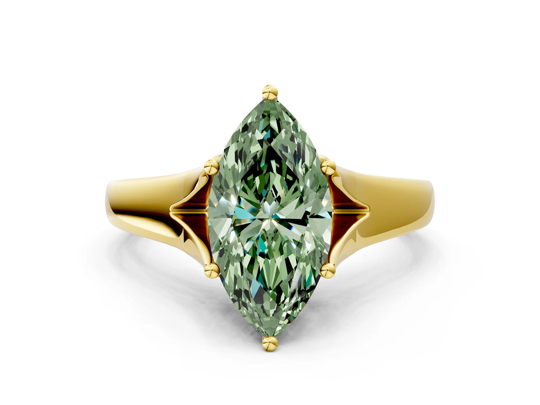 Yellow gold Fancy Green Marquise  Solitaire Diamond Ring with Cathedral Band and Four-Prong Setting_66