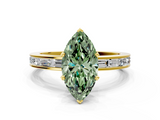 Yellow gold Fancy Green Marquise  Solitaire Diamond Ring with Channel-Set Baguette Band and Four-Prong Setting_80