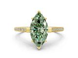 Yellow gold Fancy Green Marquise  Solitaire Diamond Ring with Channel Set Band and Bezel Prong Setting_57