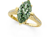Yellow gold Fancy Green Marquise  Solitaire Diamond Ring with Channel Set Band and Bezel Prong Setting_58