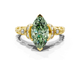 Yellow gold Fancy Green Marquise  Solitaire Diamond Ring with Filigree Band and Four-Prong Setting_46