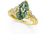 Yellow gold Fancy Green Marquise  Solitaire Diamond Ring with Filigree Band and Four-Prong Setting_47