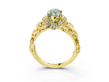 Yellow gold Fancy Green Marquise  Solitaire Diamond Ring with Filigree Band and Four-Prong Setting_49