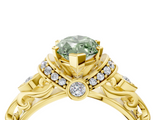 Yellow gold Fancy Green Marquise  Solitaire Diamond Ring with Filigree Band and Four-Prong Setting_50
