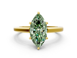 Yellow gold Fancy Green Marquise  Solitaire Diamond Ring with Four-Prong Setting and Classic Band_3