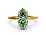 Yellow gold Fancy Green Marquise  Solitaire Diamond Ring with Four-Prong Setting and Tapered Band 1