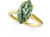 Yellow gold Fancy Green Marquise  Solitaire Diamond Ring with Four-Prong Setting and Tapered Band 2
