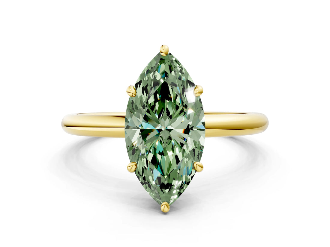 Yellow gold Fancy Green Marquise  Solitaire Diamond Ring with Four-Prong Setting on a Plain Band_20