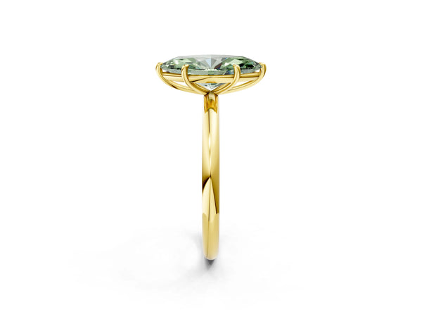 Yellow gold Fancy Green Marquise  Solitaire Diamond Ring with Four-Prong Setting on a Plain Band