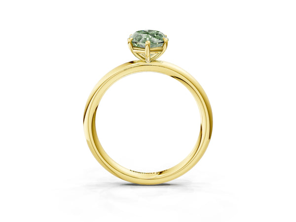Yellow gold Fancy Green Marquise  Solitaire Diamond Ring with Four-Prong Setting on a Plain Band