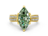 Yellow gold Fancy Green Marquise  Solitaire Diamond Ring with Milgrain Pavé Band and Four-Prong Setting_19
