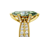 Yellow gold Fancy Green Marquise  Solitaire Diamond Ring with Milgrain Pavé Band and Four-Prong Setting_24
