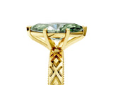Yellow gold Fancy Green Marquise  Solitaire Diamond Ring with Milgrain and Black Enamel X Pattern Band_101