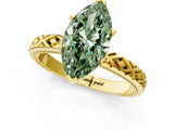 Yellow gold Fancy Green Marquise  Solitaire Diamond Ring with Milgrain and Black Enamel X Pattern Band_97