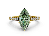 Yellow gold Fancy Green Marquise  Solitaire Diamond Ring with Pavé Band and Four-Prong Setting_101
